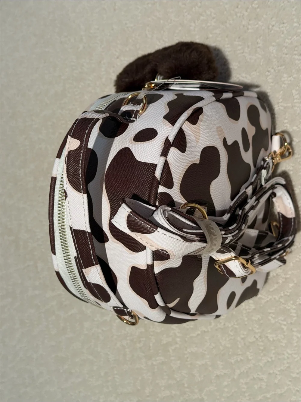Mini Backpack Brown & White with Heart  charm and Gold Accents by Undetonesky
